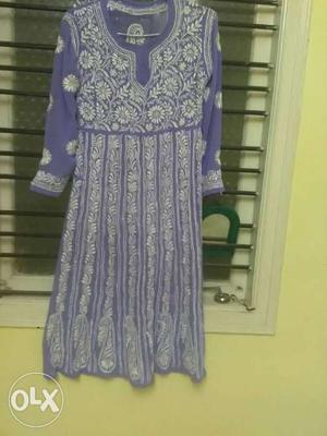 Blue And Gray Floral Long-sleeved Indian Traditional Dress