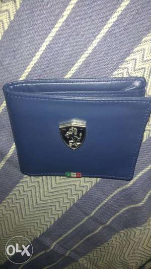 Blue Leather Bi-fold Wallet