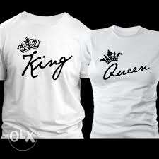 Coupe White-and-black King And Queen Print Crew-neck Shirts