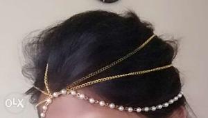 Gold-colored And White Pearl Link-chain Head Piece