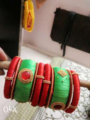 Green And Red Silk Thread Bangle