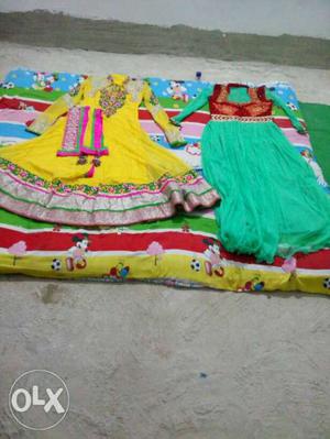 Green And Yellow Sari Dresses