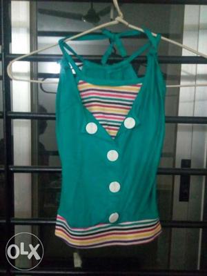 Green And Yellow Sleeveless Blouse
