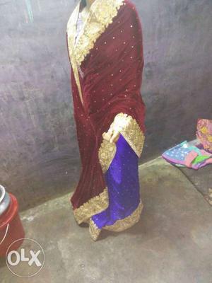 Maroon And Gray Sari Dress