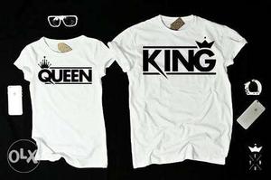 Matching Pair Of Queen And King Printed Crew-neck Shirts