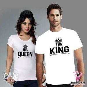 Matching Pair Of White His Queen The King T-shirt