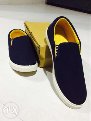 Pair Of Blue-and-white Loafers With Box