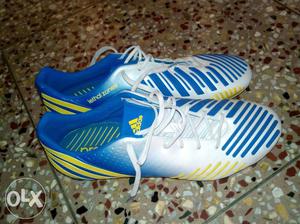 Pair Of Blue-white-and-yellow Adidas Cleats