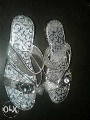 Pair Of Gray Floral Open-toe Heels