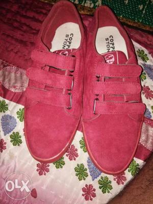 Pair Of Red Copper Stone Velcro Shoes