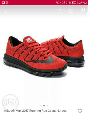 Pair Of Red-and-black Nike Running Shoes