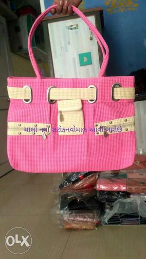Pink And Beige Tote Bag