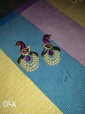 Purple-and-white Beaded Earrings