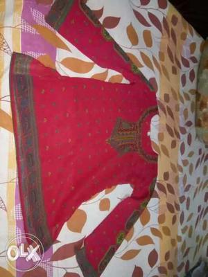 Red And Brown Floral Long-sleeved Traditional Dress