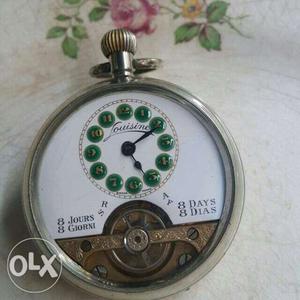 Round Silver And Green Pocket Watch
