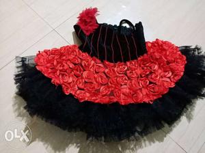 Ruffled Red And Black Floral Spaghetti Strap Dress