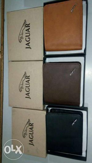 Three Jaguar Leather Bi-fold Wallets With Boxes