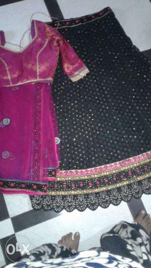 Women's Pink And Black Salwar Dress