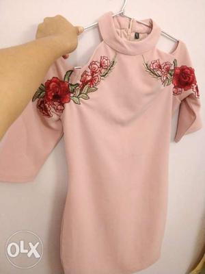 Women's Pink And Red Floral 3/4-sleeved Dress
