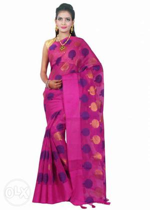 Women's Pink, Brown, And Blue Sari