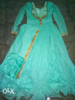 Women's Teal Long-sleeved Gown