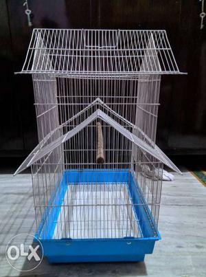 Small Stainless Steel And Blue Birdcage