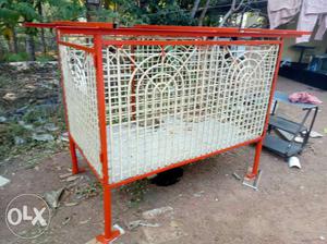 White And Orange Metal Pet Cage