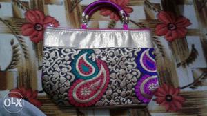 Beige, Red, And Purple Paisley Tote Bag