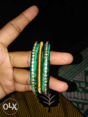 Green And Brown Thread Bangles