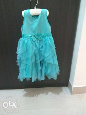 Kids Teal Sleeveless party frock