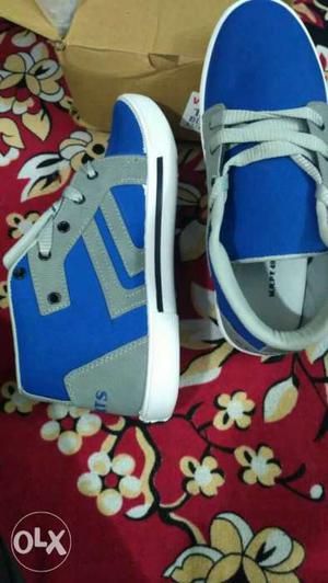 Pair Of Blue-and-gray Mid-rise Sneakers