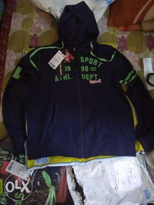Pantaloons Blue And Green Zip-up Pull-over Hoodie MRP 999