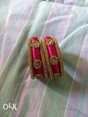 Pink And Gold Choora Bangles