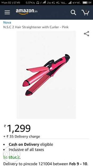 Pink Hair Straightener With Curler Screenshot. Negotiable