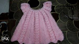 Pink Knit Cap-sleeved Dress