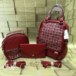 Red Leather 3-in-1 Bag With Wallet