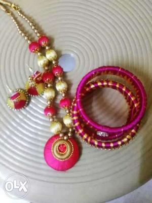 Three Pink- And-brown Bangle Bracelets