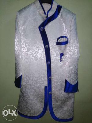 White And Blue Sherwani Suit