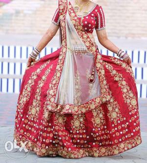 White And Red Ghagra Choli Traditional Dress