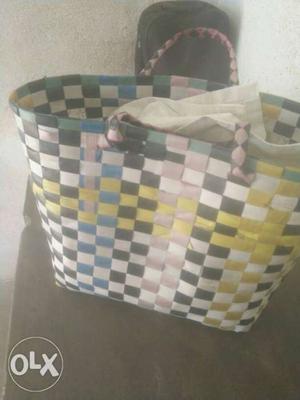 White, Black, Yellow, And Blue Wicket Tote Bag