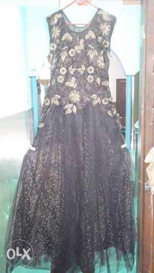 Women's Black And Yellow Floral Gown