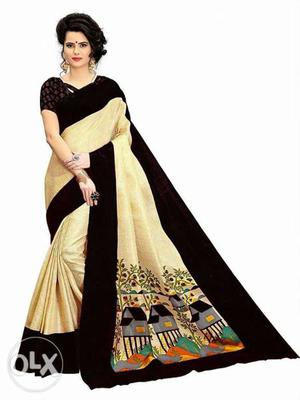 Women's Black And Yellow Sari Traditional Dress