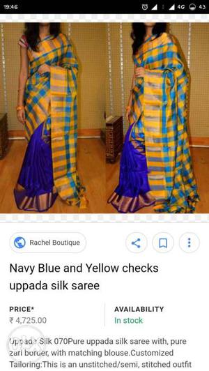 Women's Blue And Yellow Sari