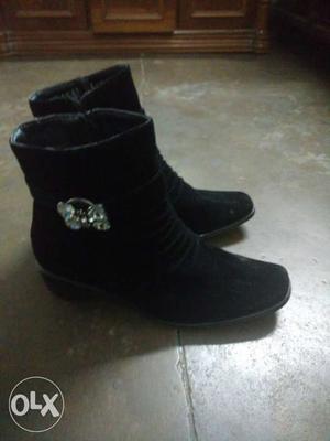 Women's Pair Of Black Suede Zippered Boots