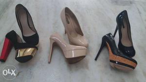 Women's Three Pairs Of Black-and-brown Patent Leather Heels
