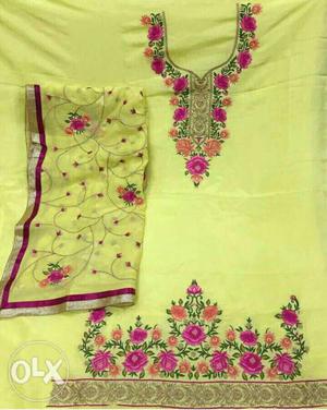 Women's Yellow, Pink, And Orange Floral Sari