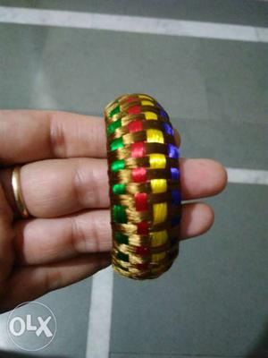 Yellow, Red, Blue, And Green Silk-thread Bangle