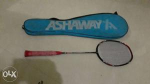 Black And Red Badminton Racket With Blue Ashaway Bag