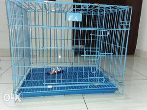 Blue Metal Folding Dog Crate