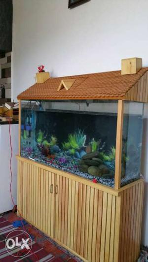 Brown Wooden Framed Fish Tank With Cabinet
